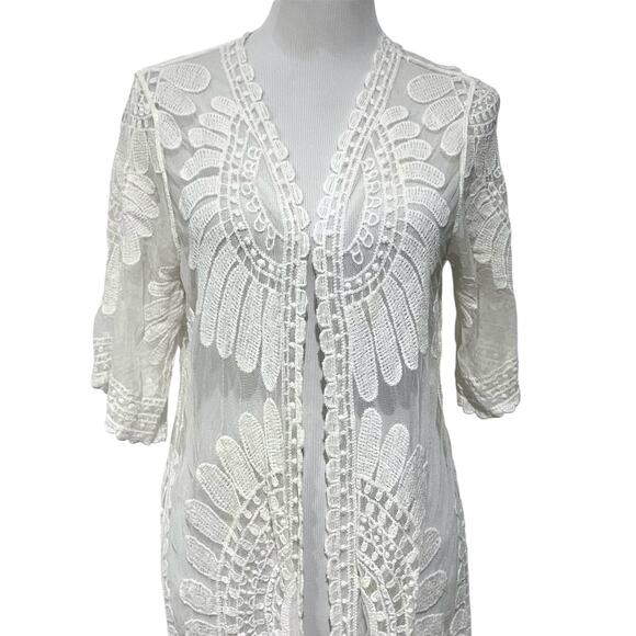 Rebellion Sheer Lace Kimono Duster Boho Festival Mesh Cover Up Womens Size Small - Picture 4 of 9